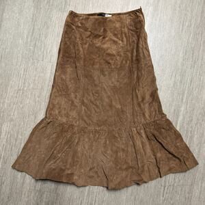 Max Mara Weekend Brown Suede Leather Skirt Women's 6 US Midi A-Line Flounce Hem